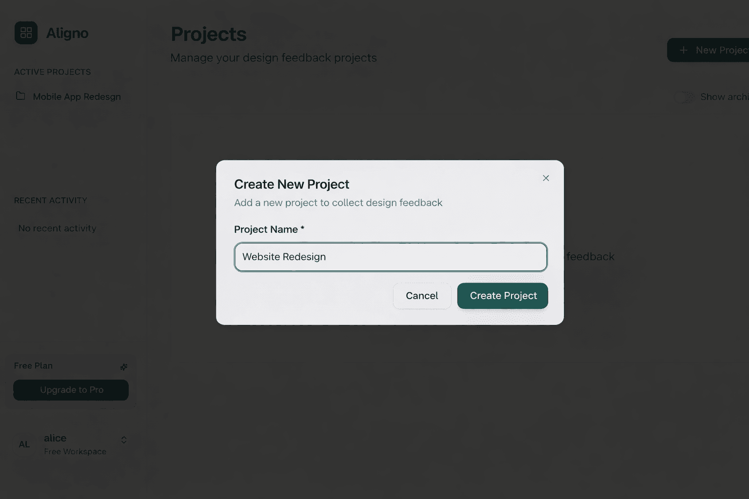 Create New Project Modal